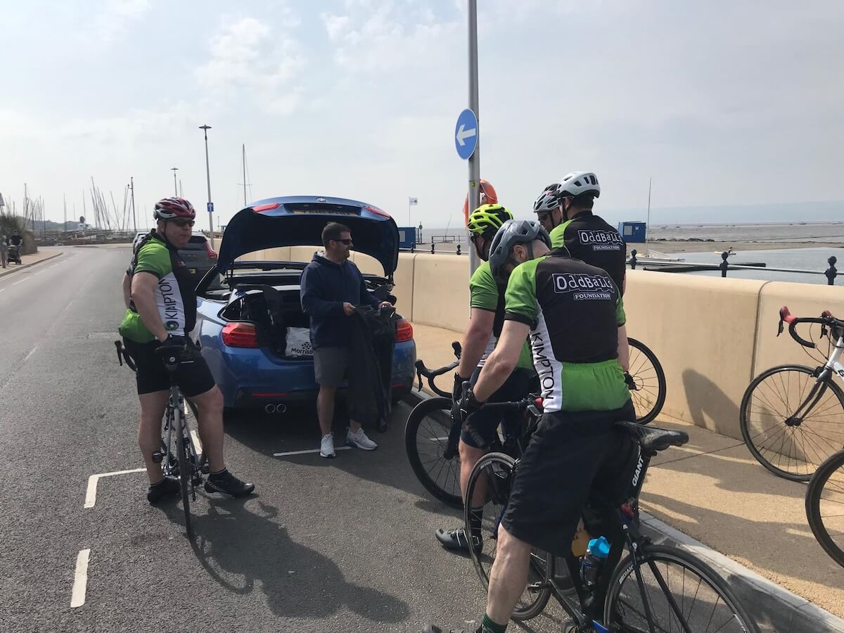 Stopping for drinks with keith on the waterfront during Kimpton Oddballs 60 mile bike ride