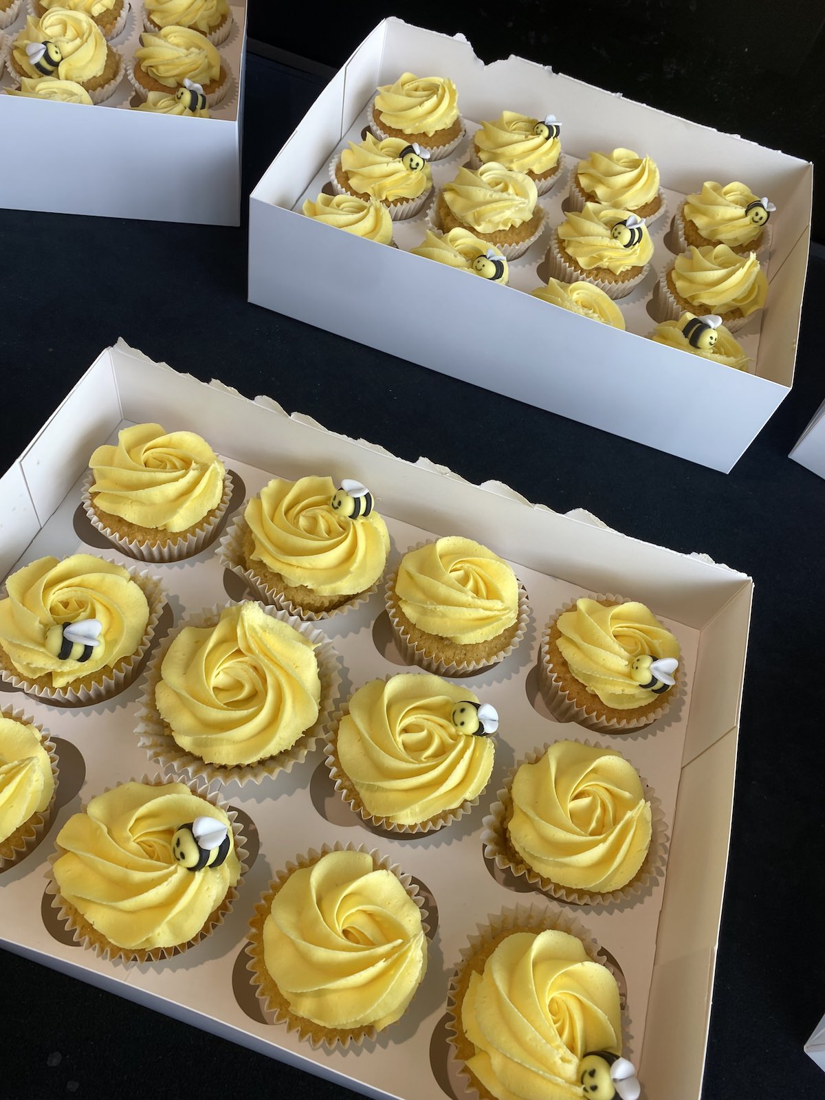 Bee themed cup cakes for World bee day at ACC Liverpool with Kimpton
