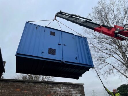 Packaged plant boiler room arriving on site