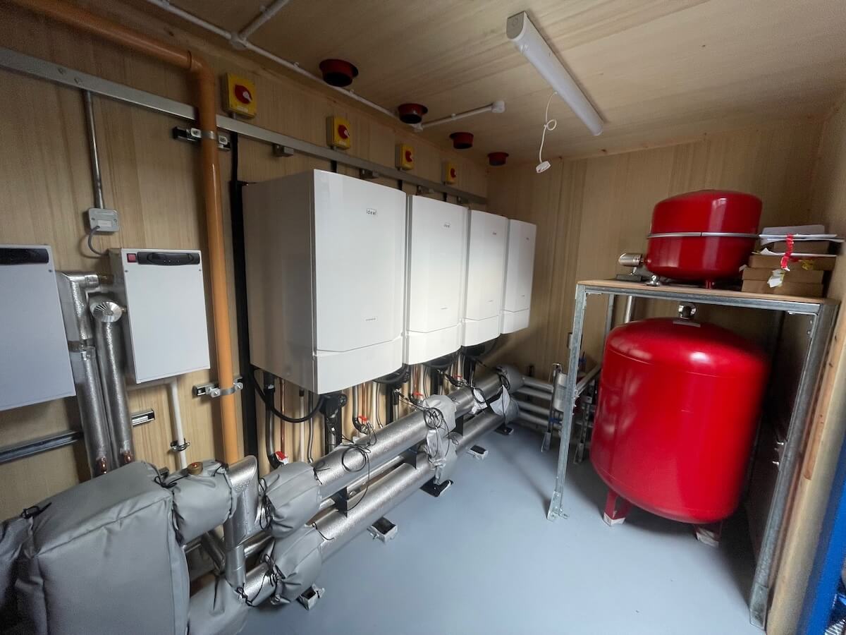 alternative view Inside the packaged plant room at Cardinal Newman School Warrington