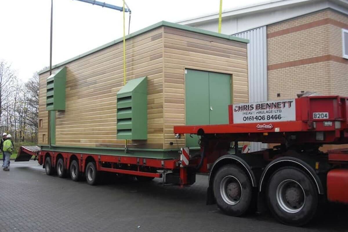 packaged plant being delivered for a replacement machine room
