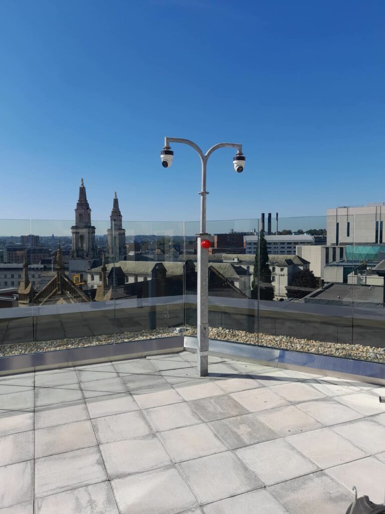 Commercial fire alarm system with external CCTV with external fire alarm flashing Beacon by Kimpton