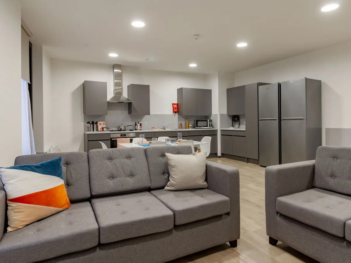 Common kitchen for the bedrooms at The Tannery Bath Lane Leicester with mechanical services by Kimpton