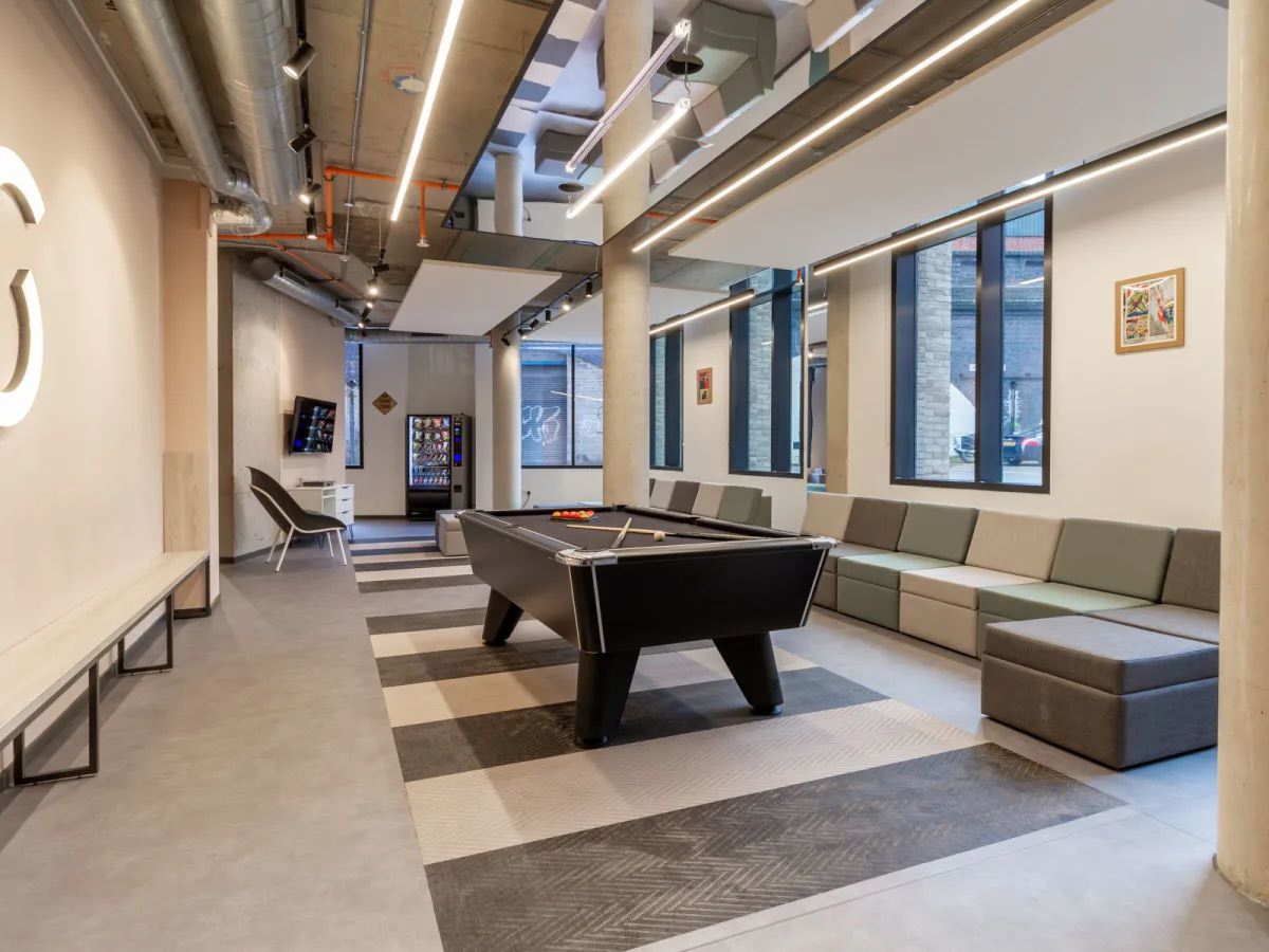 Pool table inside The Tannery Bath Lane Leicester with mechanical services by Kimpton