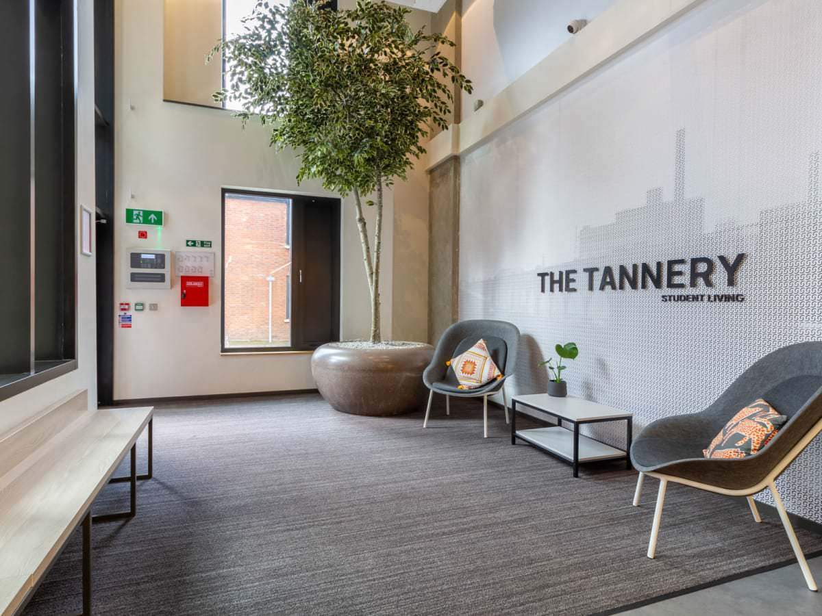 Reception area at The Tannery Bath Lane Leicester with mechanical services by Kimpton