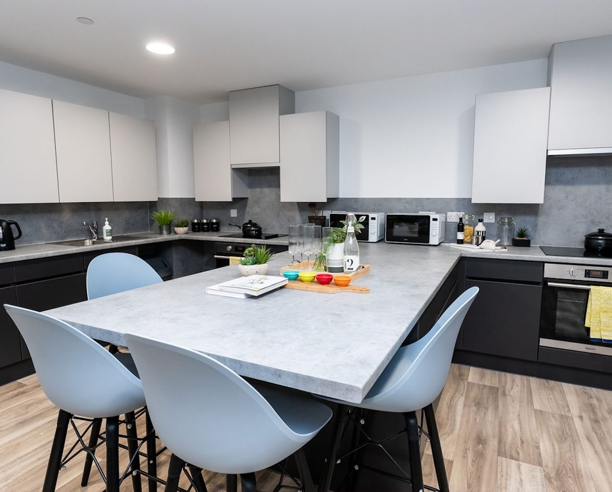 Shared Kitchen at Steelworks Sheffield PBSA with mechanical services by Kimpton