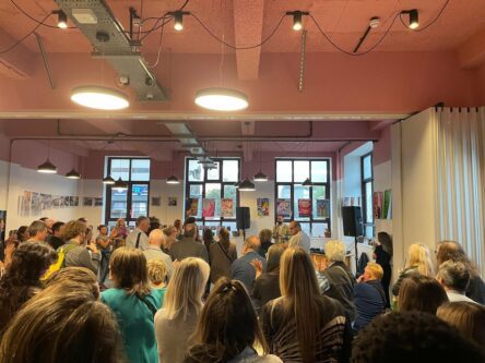 The opening event at Make CIC with Liam Kelly speaking to the audience