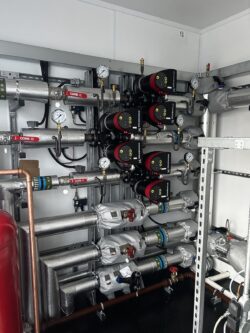 Pump details within the Packaged Plant Room for Welburn Hall School North Yorkshire