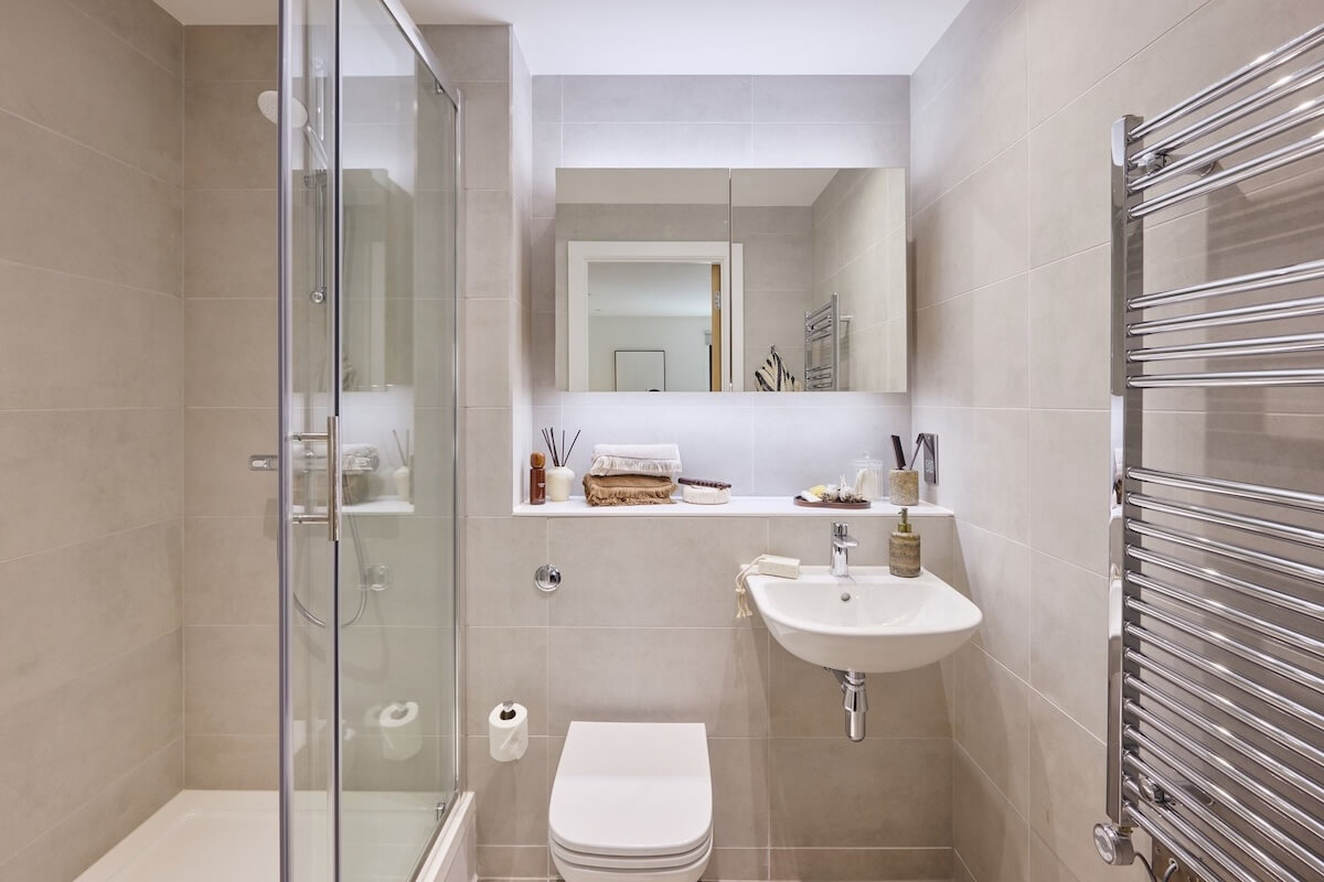 Signal Box Yard BTR scheme studio bathroom in Bath with MEP by Kimpton