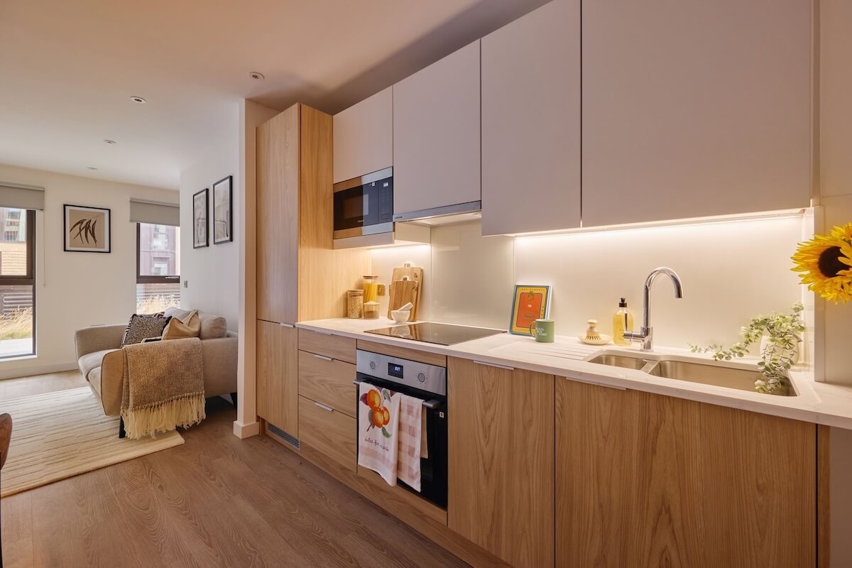 Signal Box Yard BTR scheme studio kitchen in Bath with MEP by Kimpton