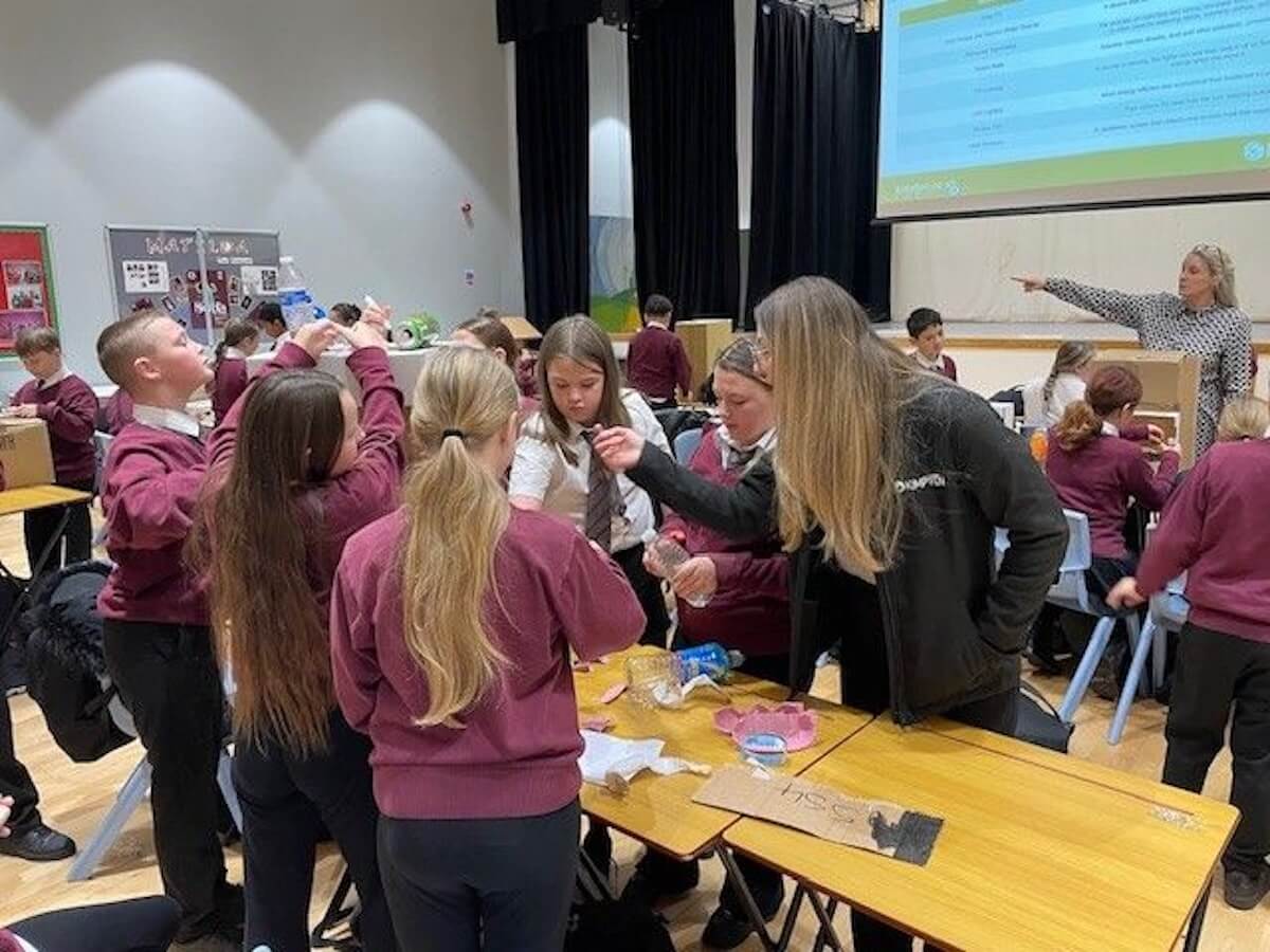 Year seven students at cardiff West learning about renewables with Kimpton 2